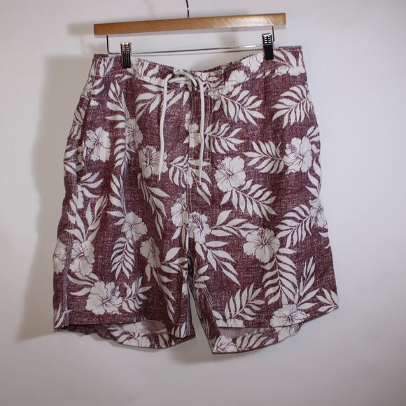 Trunks Surf & Swim Co Burgundy Red Swim Shorts With Tropical Print Size XL - Picture 1 of 5